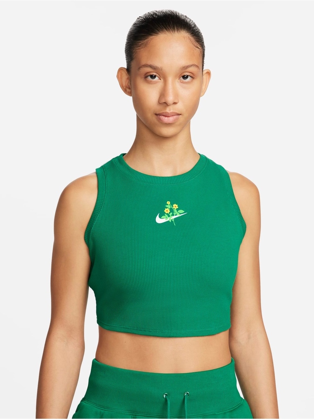 Nike Women's Sportswear Essential Cropped Ribbed Tank Top Floral Green XL
